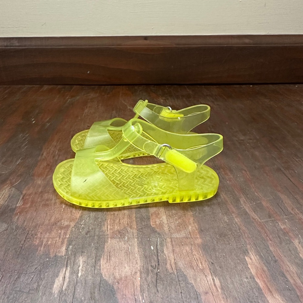Toddler Neon Yellow Jelly Sandals T-Strap Water Shoes Size 6 Kids Summer PVC